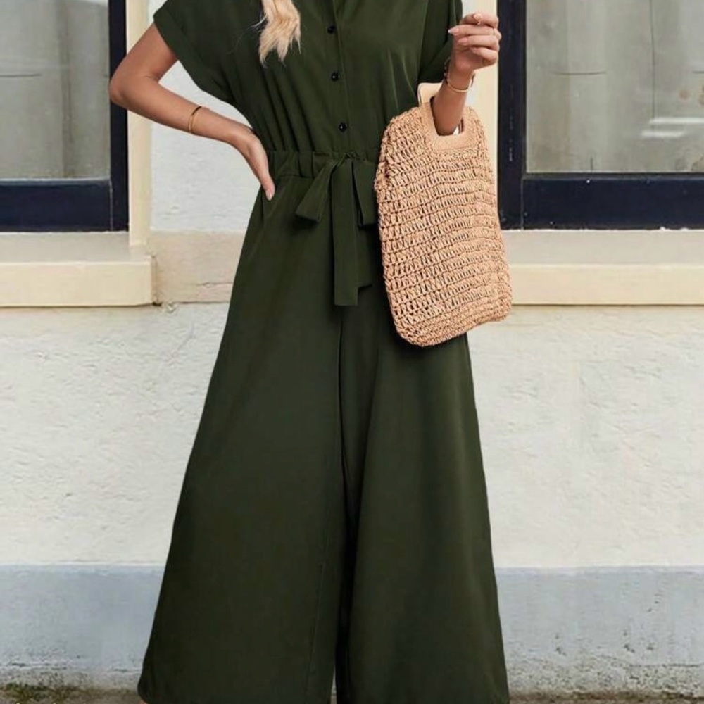 Casual Solid Color Drawstring Waist Jumpsuit - image 4